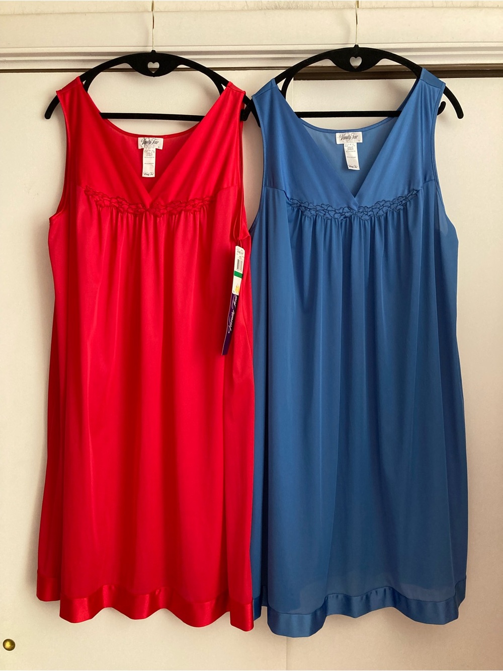 Set of 2 Vintage Vanity Fair Red & Blue Nylon Nightgown Slip Dress NWT Sz L/42
